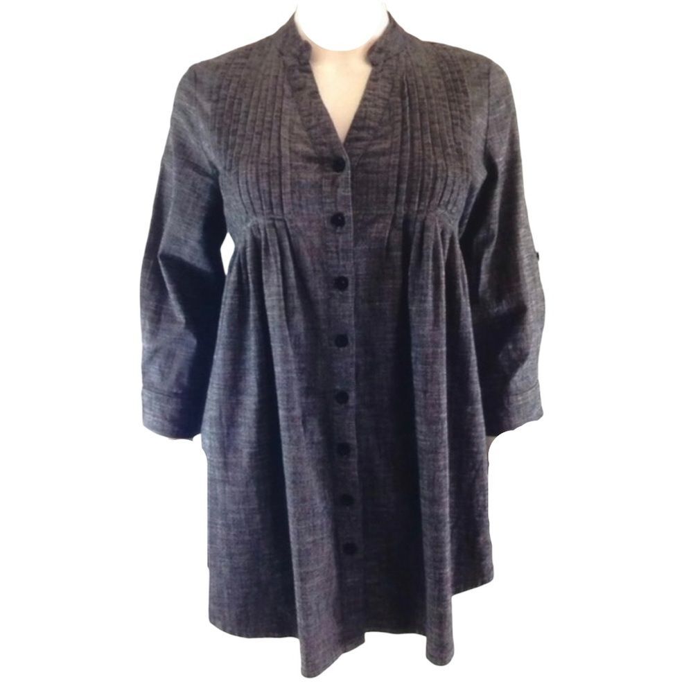 Twenty One V-neck Button-up Pleated Roll Tab Sleeve Built w/ waist tie